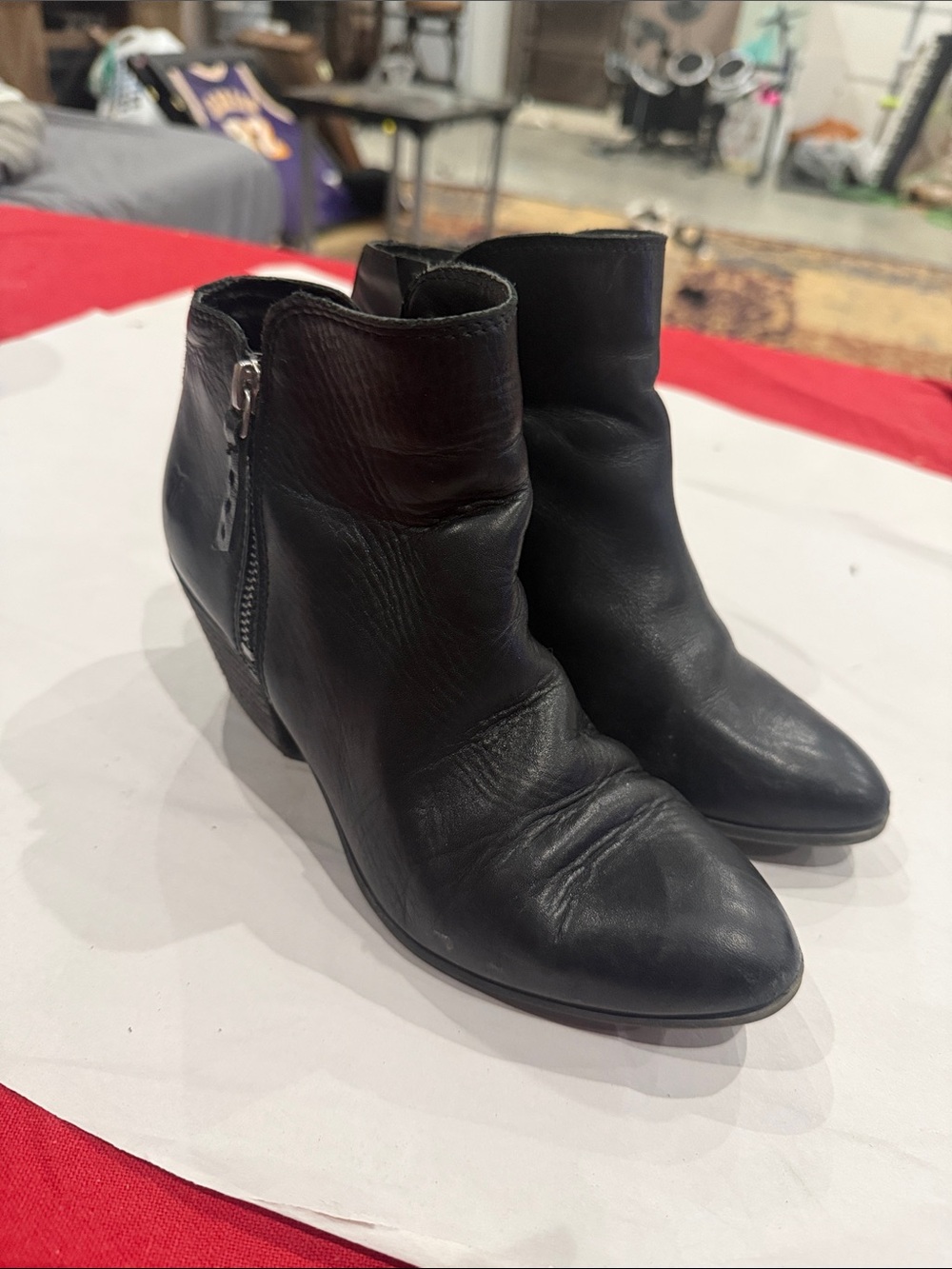 Frye Black Leather Pointed-Toe Ankle Booties with Side Zip